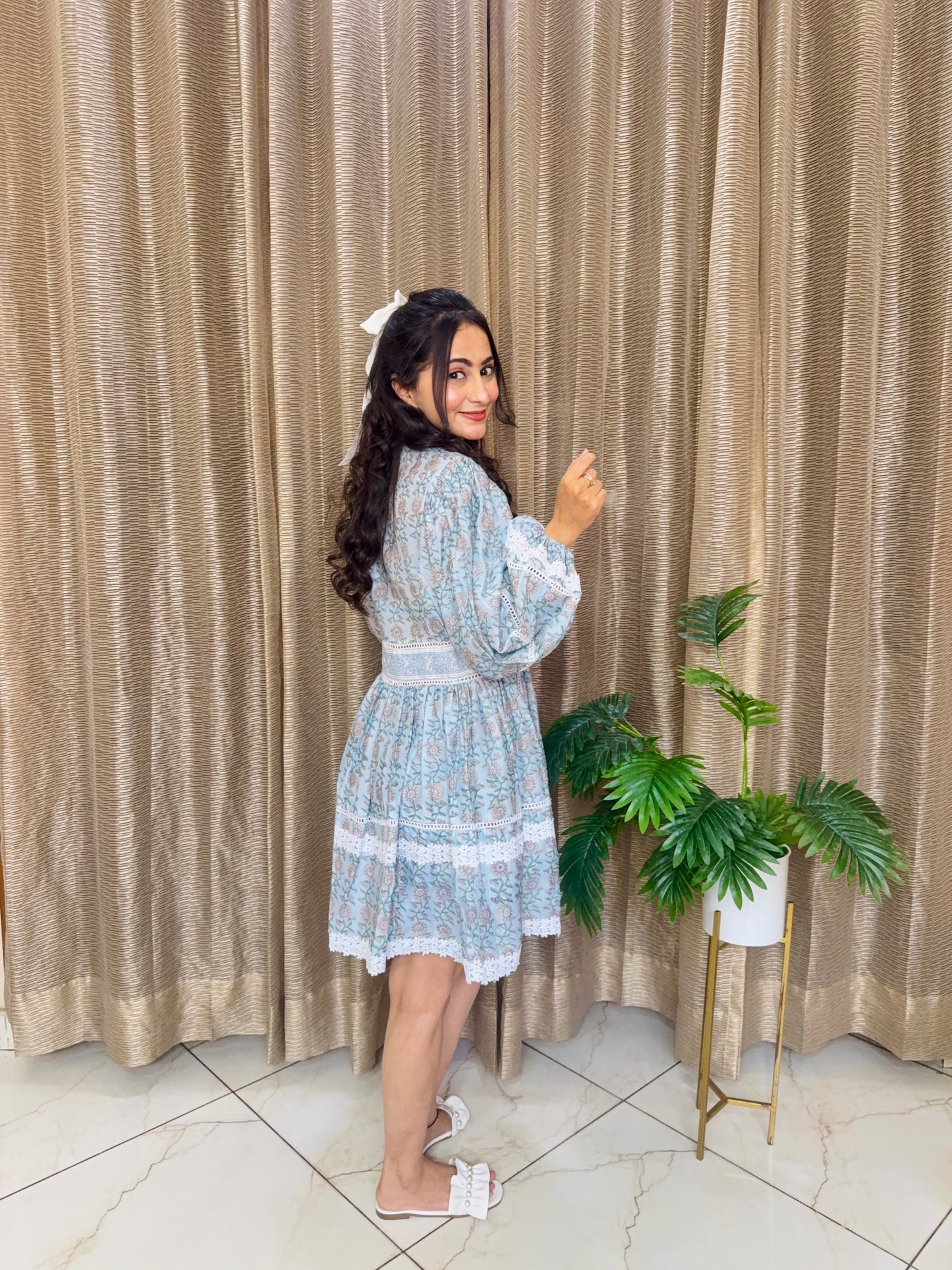Autumm Flower Print Short Dress
