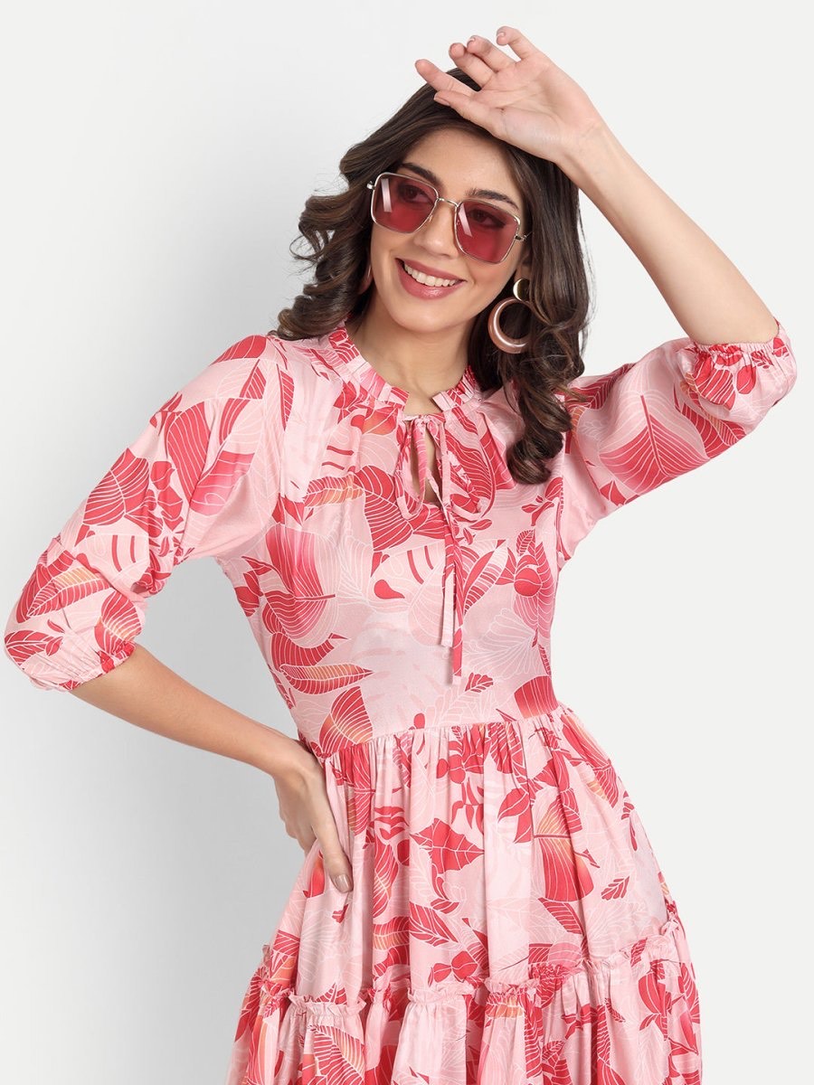 Western Wear Floral Red Dress