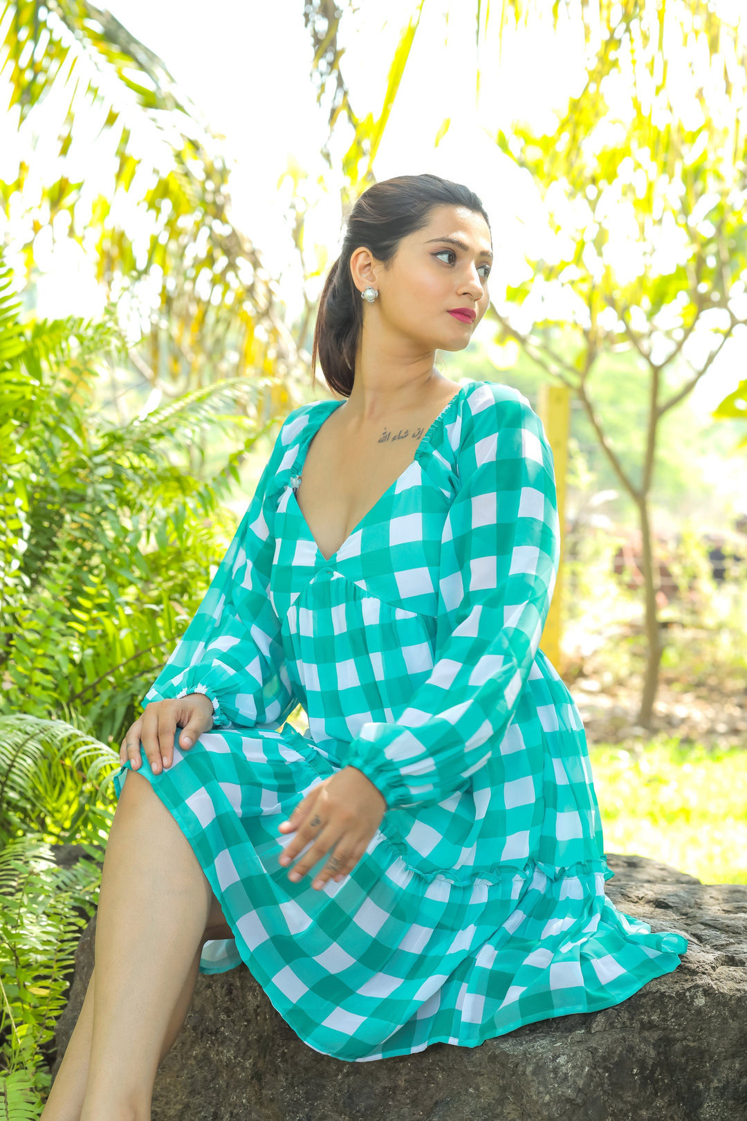 Checked Georgett A-LINE Dress