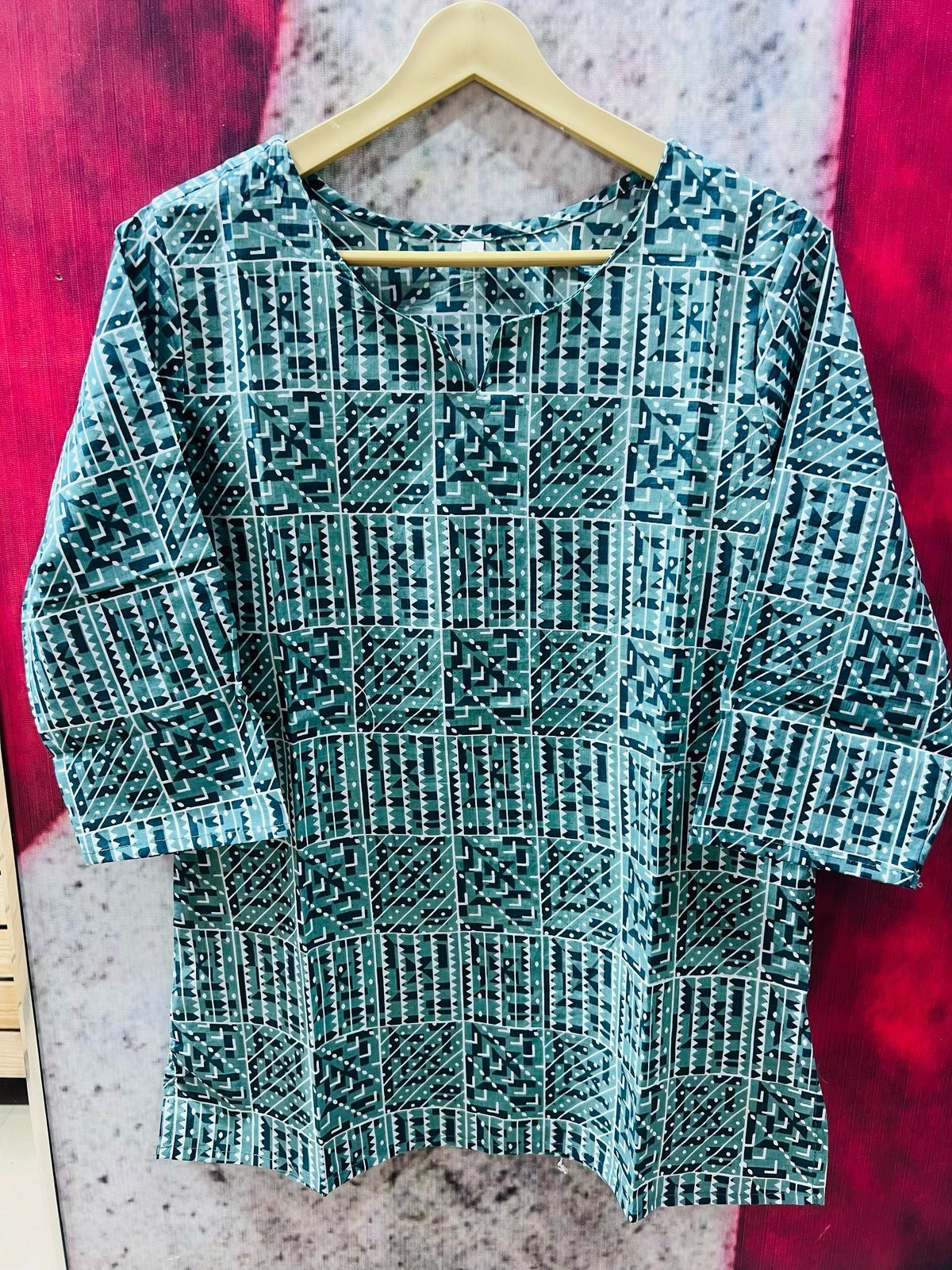 Sky Blue Block Short Kurta