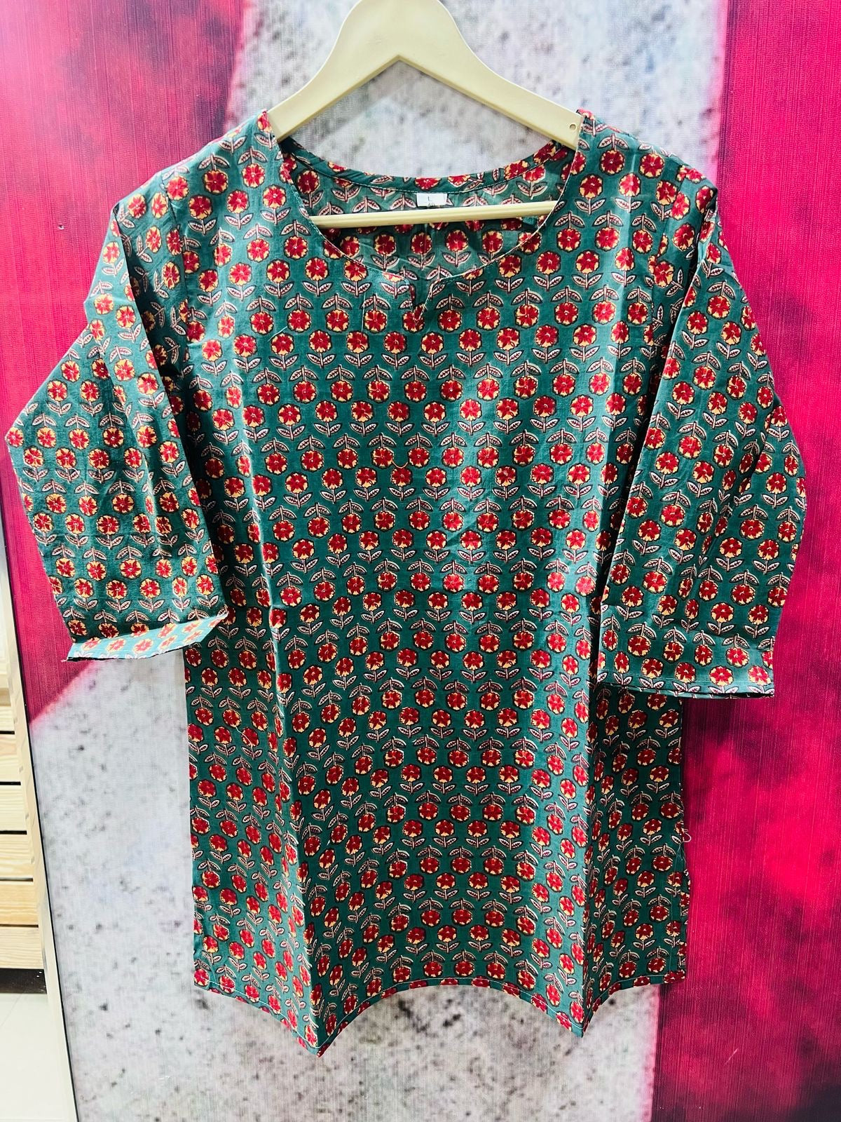 Green Flower Short Kurta