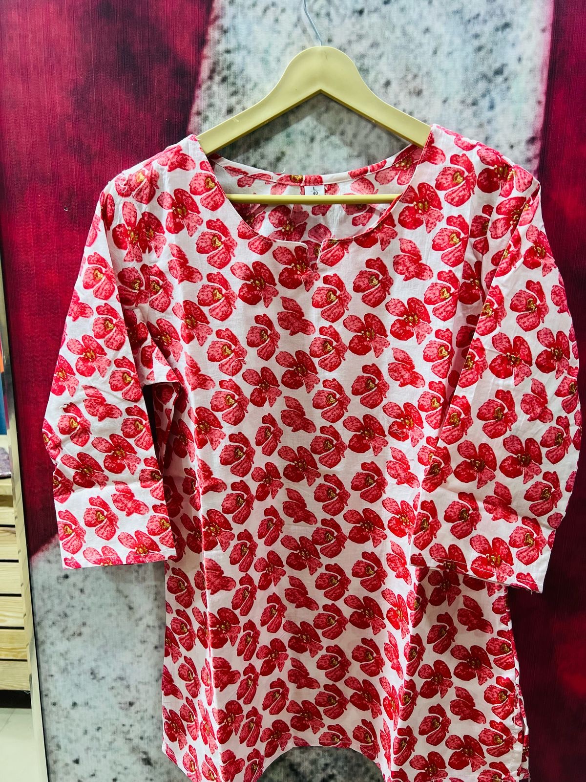 Flower Red Short Kurta