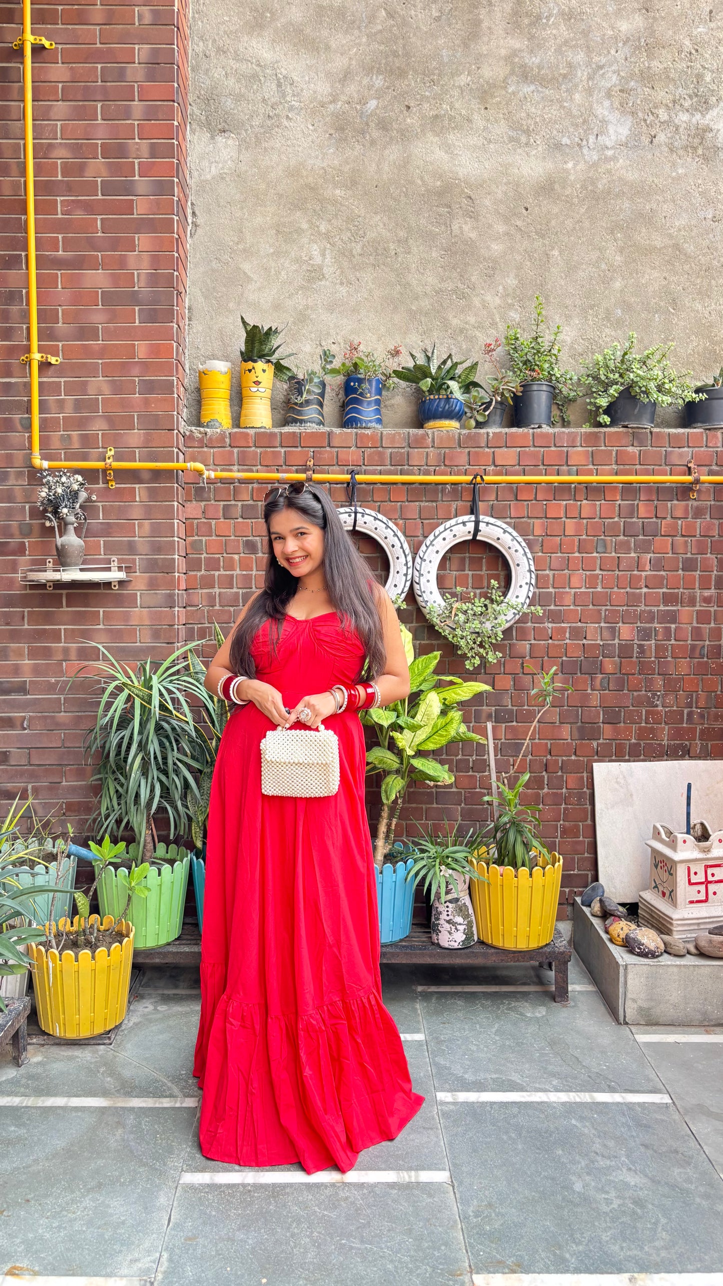 Hot Red Shoulder Tie-Knot Strappy Maxi