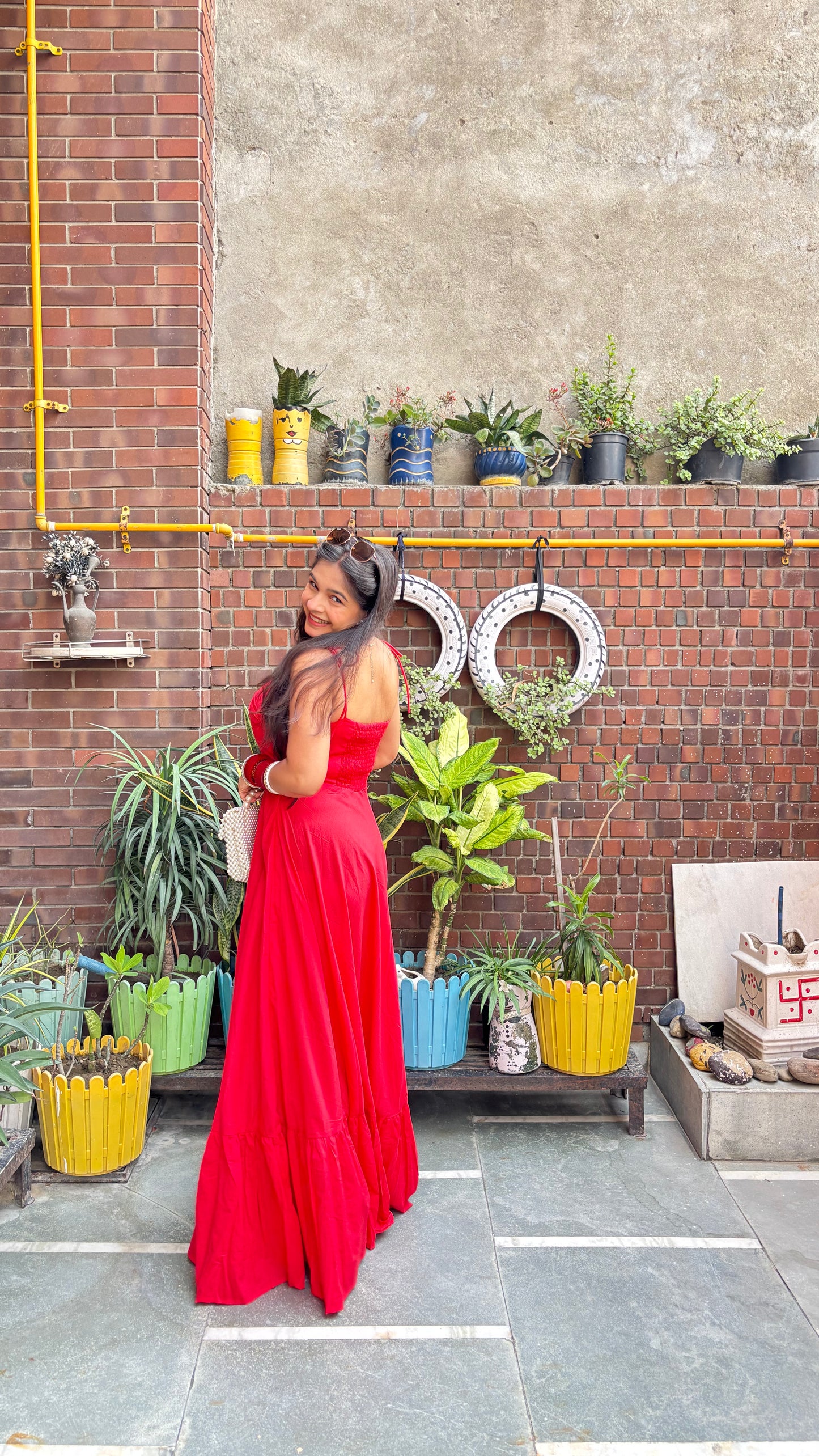 Hot Red Shoulder Tie-Knot Strappy Maxi