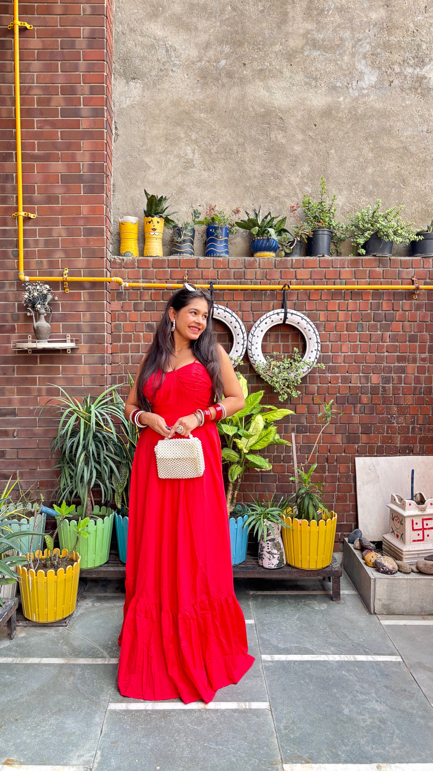 Hot Red Shoulder Tie-Knot Strappy Maxi
