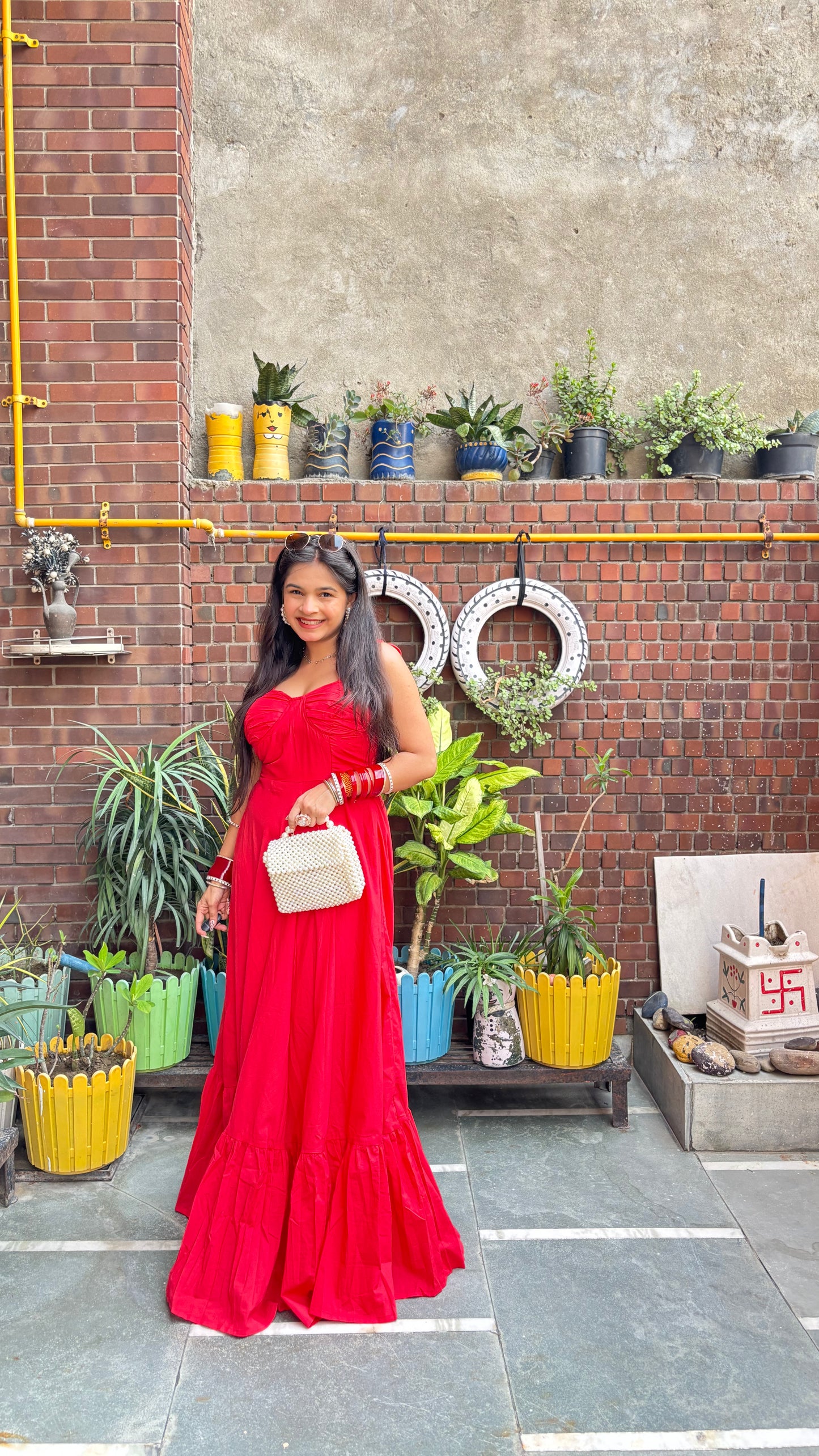 Hot Red Shoulder Tie-Knot Strappy Maxi