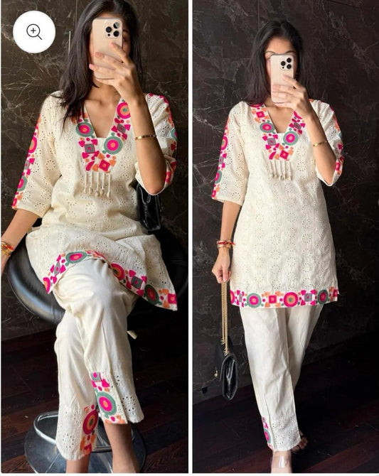 COTTON SCHIFFLI EMBROIDERED COORD SET