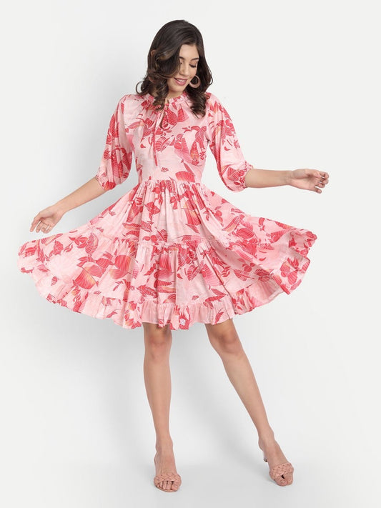 Western Wear Floral Red Dress
