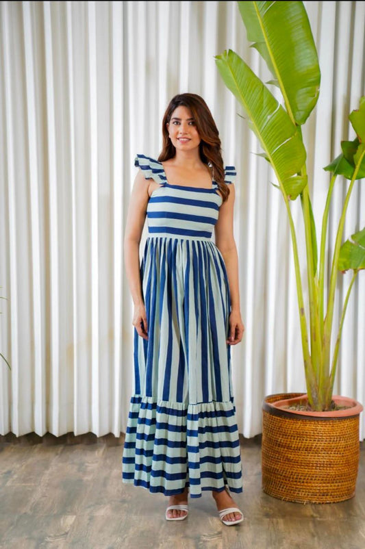 Thick blue stripped maxi dress